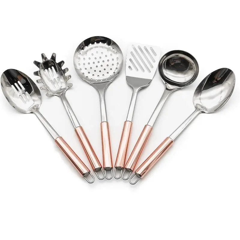 Best Quality Rose Gold Stainless Steel Kitchen Accessories Tool Kitchen Utensil Set With Copper plated Handle