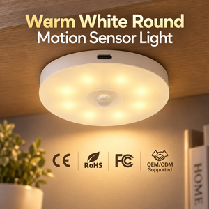 ไฟตู้แบบวงกลม LED ไร้สายชนิด Type C พร้อมเซ็นเซอร์ตรวจจับความเคลื่อนไหวแบบ PIR แสงวอร์มไวท์ ชาร์จซ้ำได้ ติดตั้งด้วยแม่เหล็ก - Product Image 1