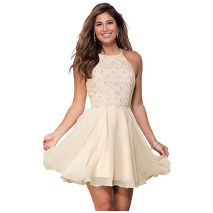 Champagne Halter Neck Chiffon Prom Dress Slim Fit Short Evening Dress For Class Reunion And Prom 2025 New Style - Product Image 1