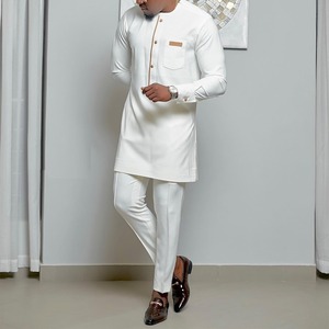 Nouveaux ensembles de costumes Kaftan pour hommes, style africain, chemises à manches longues et pantalons, ensembles simples pour hommes en 2 pièces, vêtements de club, de <span class=keywords><strong>mariage</strong></span> et de vacances - Product Image 2