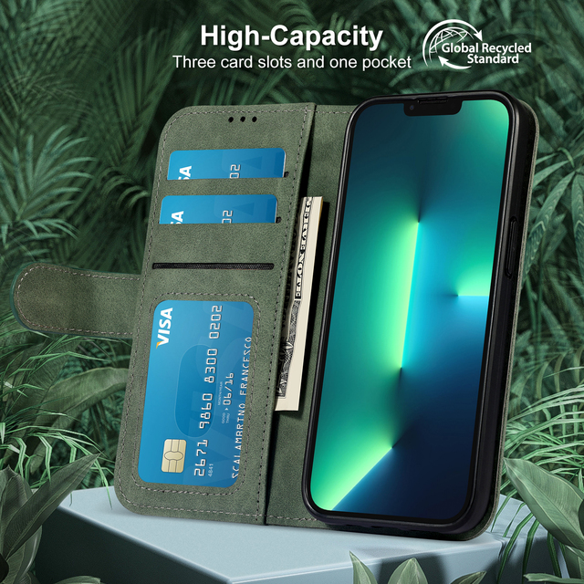Eco Friendly Recycled Leather TPU Folio Wallet Phone Case with Card Slots & Money Clip for Daily Protection, Custom logo case