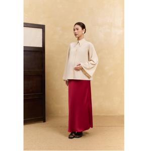 Ensemble 2 pièces respirant en tissu tissé, coupe classique, col chemise, longueur intégrale, décontracté, mélange de soie, élégant, uni, pour femme - Product Image 1