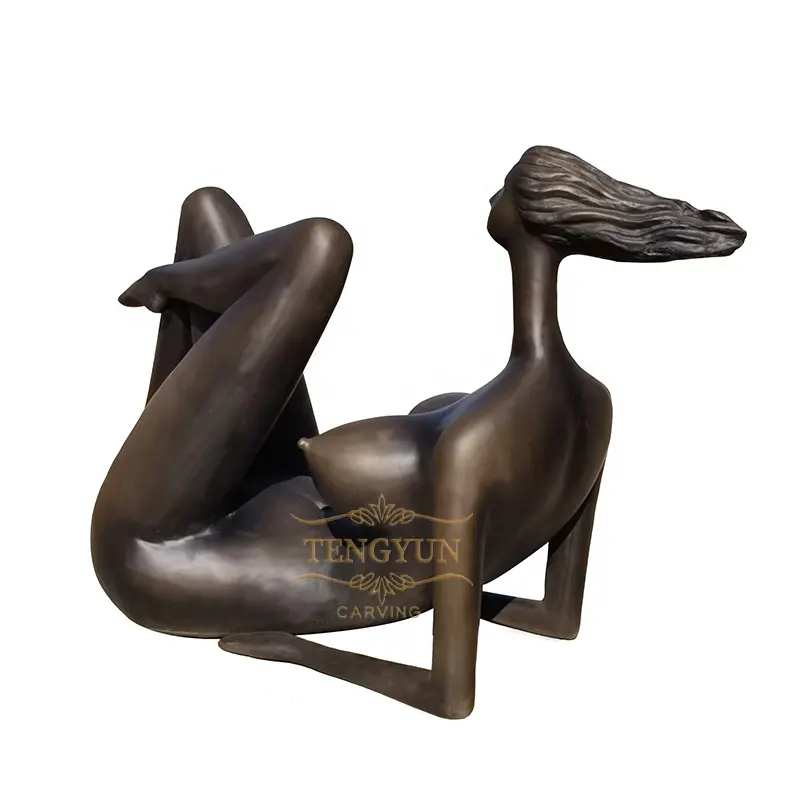 Modern Life Size Western Style Bronze Nude Dancing Girl Sculpture Brass Abstract Yoga Pose Woman Statue