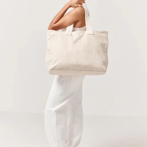 Sac fourre-tout en tissu de coton grande capacité avec broderie de logo personnalisé, sac fourre-tout en toile naturelle extra large - Product Image 2
