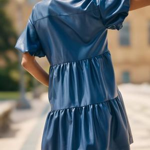 Robe chemise courte en fausse fourrure à motif floral, décontractée, respirante, longueur midi, avec dentelle et broderies, taille naturelle - Product Image 2