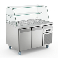 Table de préparation de salades commerciale avec refroidisseur d'air, protection anti-éclaboussures en verre, acier inoxydable 201, 3 portes, contrôle numérique de la température, automatique