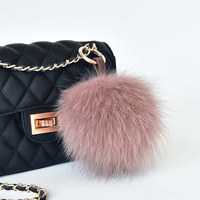 Véritable fourrure de renard pompon porte-clés porte-clés en fourrure sur le sac mignon bricolage moelleux pompon pendentif accessoires