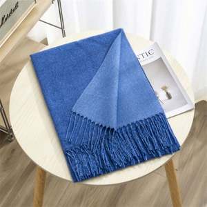 Écharpe longue d'hiver en gros avec pompons, couleur unie, châle pashmina double face, écharpes en cachemire de luxe chaudes pour femmes - Product Image 3