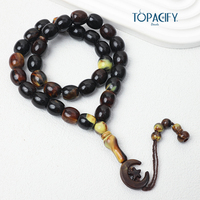 Vente chaude Indonésie Turquoise Chapelet perles Coupe ovale 33 collier de jade naturel avec gland de lune pour musulman religieux