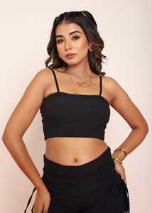 Conjunto de Dos Piezas para Mujer: Top Corset Negro con Cordón Ajustable y Pantalón Recto, Estilo Moderno y Elegante - Product Image 3