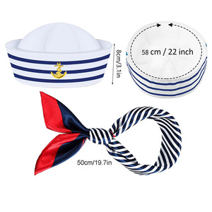 Nueva moda Fiesta blanco yate sombrero venta al por mayor <span class=keywords><strong>marinero</strong></span> personalizado azul <span class=keywords><strong>y</strong></span> blanco rayas capitán sombrero con bufanda <span class=keywords><strong>de</strong></span> seda - Product Image 6