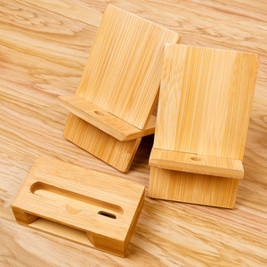 Fabricante de soportes/mesitas para teléfono de bambú, artesanías de bambú y madera, soporte de madera de doble ranura de 13*8CM con logotipo grabado con láser. - Product Image 4