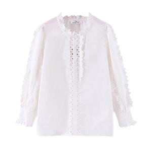 เสื้อเชิ้ตผ้าฝ้ายสีขาวปักลายฉลุ คอตั้ง รุ่น N7489 สำหรับผู้หญิง จากฉางชู - Product Image 3