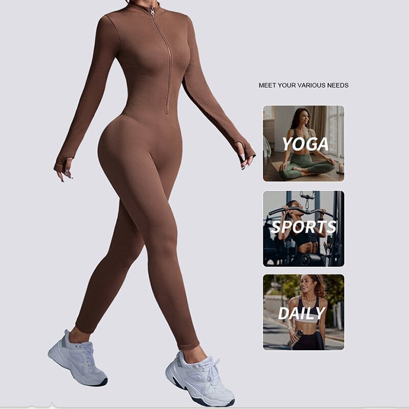 Hot Sale Women's Sports Yoga Wear Stand Collar Long Sleeves Zipper Thumb Holes Butt-Lifting Tummy-Control Sweat-Wicking