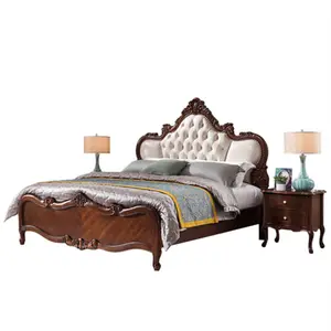 American Style Luxury Wooden Bed Frame Bed Carved Wood Bed For Bedroom B268H