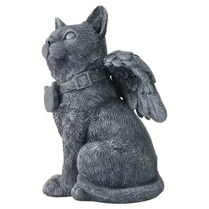 Sculpture en résine de <span class=keywords><strong>chat</strong></span> ailé gris Art moderne Figurine animale réaliste Ornement pour intérieur maison affichage Statuette commémorative pour animaux de compagnie - Product Image 2