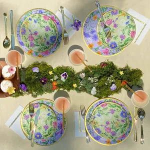 จานกระดาษลายดอกไม้ DAMAI สำหรับงานเลี้ยงน้ำชาแบบกำหนดเอง ผู้ผลิตอุปกรณ์บนโต๊ะอาหารแบบใช้แล้วทิ้ง จานกระดาษลายดอกไม้สำหรับงานปาร์ตี้ - Product Image 1