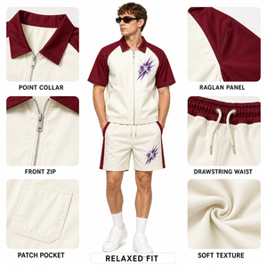 Bulk Supply <b>Men</b> Contrast Color Printed Tracksuit Lapel <b>Zip</b> Top Side Stripe <b>Shorts</b> OEM Screen Print Embroidery Clothes - Product Image 4