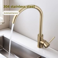 Robinet de cuisine en acier inoxydable 304 pour le commerce extérieur transfrontalier, finition or brossé, bec large, moderne et minimaliste, en céramique