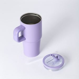 Mug de voyage sportif écologique en acier inoxydable 20 oz, tasse à café isotherme avec poignée, couvercle et paille, double paroi sous vide, Vaso Termico - Product Image 2