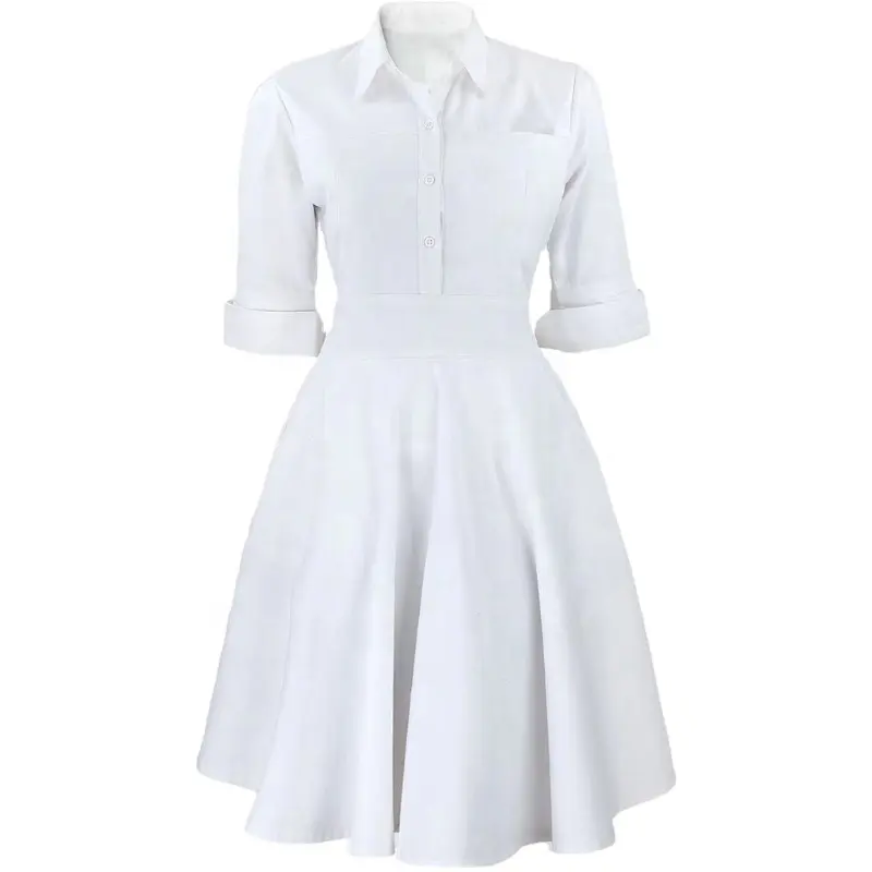 Vestido de amarrar arco manga longa, vestido branco para enfermeiras lavável, antibacteriano, serviço de oem