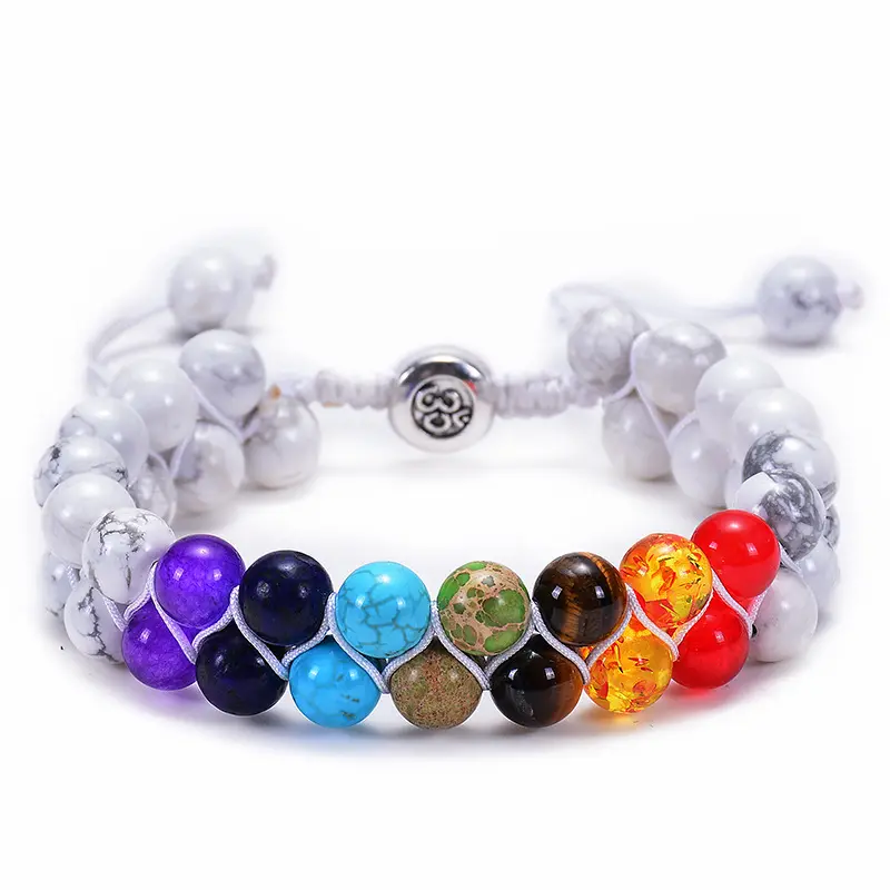 Pulsera de cuerda de piedra Natural de 7 Chakras, turquesa, brazalete de cuentas hecho a mano de piedras preciosas Energe