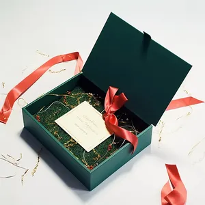 Individuelle Premium grüne Luxuskartonbox magnetische Geschenkboxen für Kleidung Schuhe oder kosmetische Geschenk-Sets Verpackung mit Band
