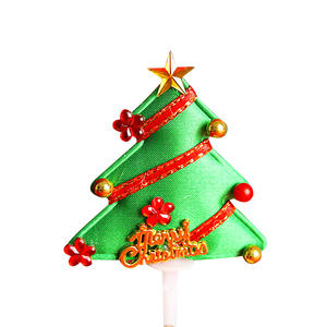 ของตกแต่งเค้กรูปพวงมาลัยต้นคริสต์มาส พร้อมธงและการ์ด วัสดุผ้า ขนาด 10x10x10 ซม. - Product Image 5