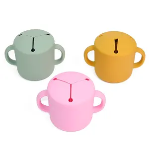 Bán Buôn Cấp Thực Phẩm Tràn Bằng Chứng Non-Slip Không Thể Phá Vỡ Silicone Trẻ Em Ăn Đặt Bé Snack Cup Với Nắp