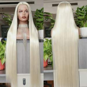 40-дюймовый парик из натуральных индийских волос цвета 613 (блонд), без клея, полностью прозрачный, для парика с кружевной передней частью 13x4, волосы Remy, шелковисто-прямые - Product Image 1