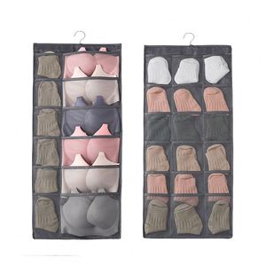 Dual-Sided <b>Wall</b> Shelf Hanging Closet Organizer Fabric Mesh Pockets Hanging <b>Storage</b> Bag for Bra Socks Underwear and Cloths - Product Image 1