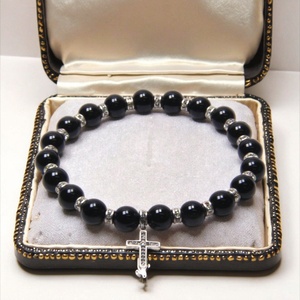 Pulsera Unisex de Estilo Vintage Hecha a Mano por Ella, Chapada en Platino, con Cuentas de Ágata Negra, de Aleación de Zinc Resistente - Product Image 5