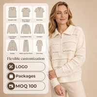 Pull personnalisé pour femme en tricot ajouré avec fermeture éclair 1/4, col rond en laine et viscose