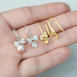 Boucles d'oreilles en argent S925 avec nœud et perle, accessoires de bricolage, support vide 1007, produit semi-fini, design simple - Product Image 5