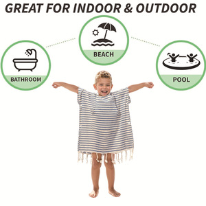 Turkish Cotton <b>Poncho</b> Towel Striped 66x60cm Hooded Beach Use Absorbent Towel for Kids and Adults - Product Image 2