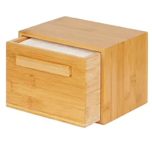 Conteneur de rangement jetable pour serviettes de visage Conteneur de rangement en bambou Organisateur de comptoir de salle de bain Boîte en bambou avec tiroir