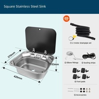 Évier de cuisine marin pour yacht en acier inoxydable 304, style pliable avec couvercle, pour camping-car, fourgonnette, cuisine compacte, achat en gros