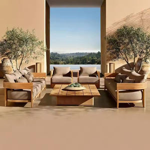 Conjunto de Sofás de Exterior de Madera de Teca Moderna, Ecológico, Resistente, Antioxidante y de Secado Rápido, con Cojines de Tela Impermeable - Product Image 5