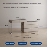 Table de maquillage minimaliste italienne en bois avec miroir, tiroirs intégrés et éclairage d'ambiance - Rangement de chevet pour chambre à coucher