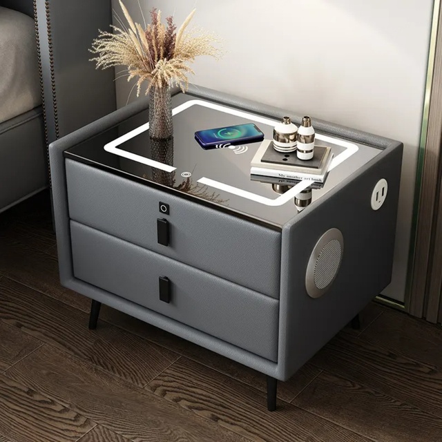 Factory Direct Sale Smart Nightstand Wireless USB Charging Bedroom Furniture Intelligent Bedside Night Stand Smart Bedside Table
