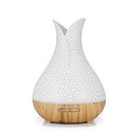 Diffuseur d'arômes et humidificateur en forme de fleur à effet craquelé irisé, neuf, directement de l'usine, capacité de 400 ml, fonction minuterie, silencieux