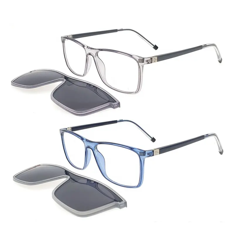 Wholesales TR90 Optical Sunglasses Big Size Square Frame Clip-on Polarized Lenses 2 In 1 Handy Clips Eyeglasses Men P7906