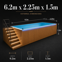 Piscine Conteneur Moderne 2026 de 6,2 m en Fibre de Verre de Haute Qualité avec Éclairage LED, Gris Mat Luxe Sans Rampe