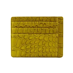 Amarillo De cuero genuino de cocodrilo móvil tarjeta caso titular de la tarjeta de visita caso
