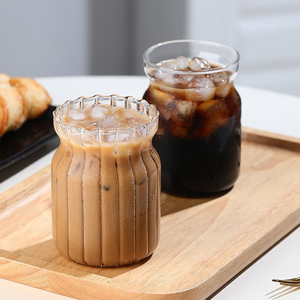 Botellas de Vidrio Acanalado Resistentes al Calor con Borde Ondulado, Vasos de Vidrio de Borosilicato de Alta Calidad <span class=keywords><strong>para</strong></span> Jugo, Leche y Café - Product Image 2
