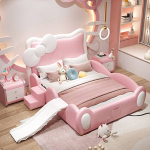Cama tapizada con plataforma para niños y niñas, juego de cama de princesa con almacenamiento, diseño animal, conejo, Panda - Product Image 6