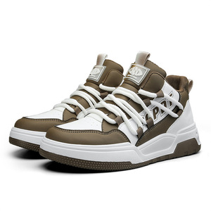 High Top Men's Sneakers Solid <b>Round</b> Toe Lace Up Synthetic Upper Rubber Outsole <b>Cushioned</b> EVA Midsole Autumn Casual Shoes - Product Image 5