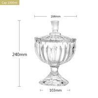 Factory Wholesale Crystal Vintage Footed Candy Sugar Bowl Glass Candy Jar with Lid Embossed Stripe Goblet Candy Jar