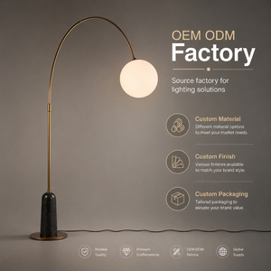 Modern Arc Floor Lamp Frosted Glass Globe Stone Base Brass Finish living room floor lamp hotel floor lamp OEM ODM Custom <b>Light</b> - Product Image 6