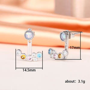 Boucles d'oreilles clous en or blanc E2161, géométriques, avec cristaux et strass sertis clos, bijoux tendance pour femme - Product Image 6